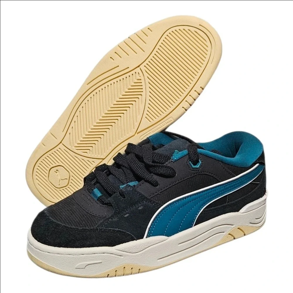 Puma 180 Play.Paris Skate Sneakers Black Dark Teal Shoes 398414-01 Mens 7.5 New